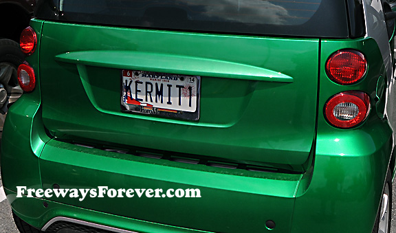 Kermit the Frog License Plate on Green Fortwo Smart Car