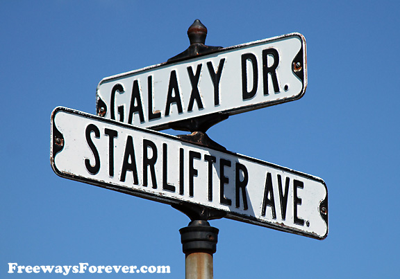 Galaxy Drive and Starlifter Avenue sign