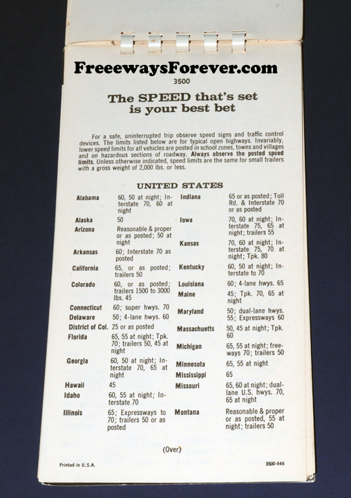 AAA Triptik state speed limit list 1965