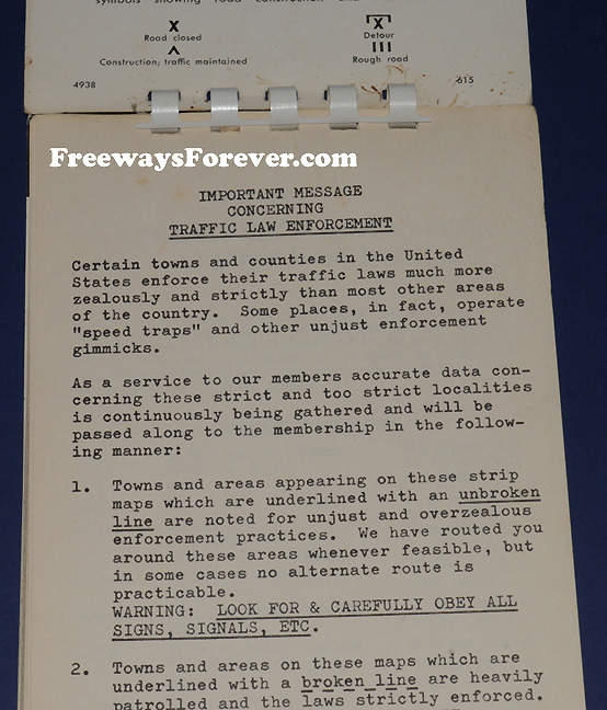 AAA Triptik speed trap listings 1965