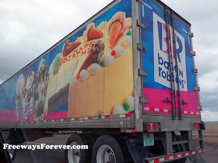 Close-up detail view of Baskins Robbins ice cream truck trailer