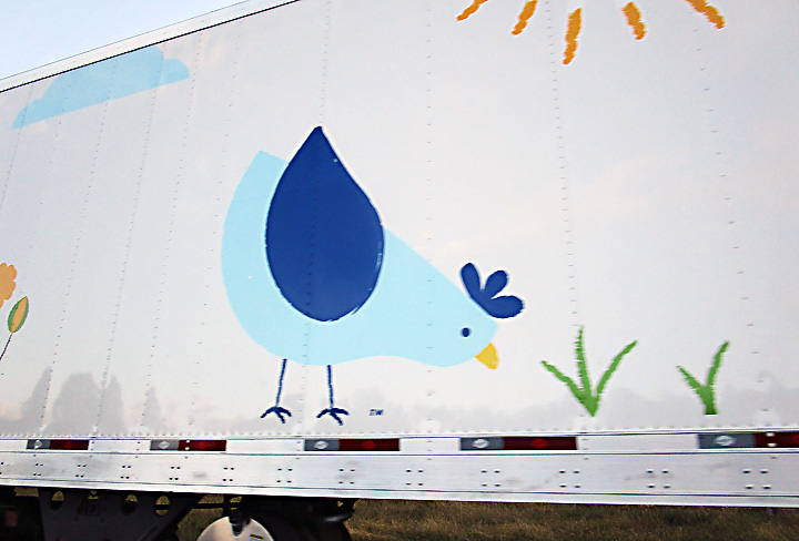 Cute Bird on Refrigerated Truck Trailer