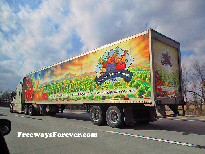 Colorful Class Produce Group truck trailer on Interstate 495 in Wilmington, Delaware