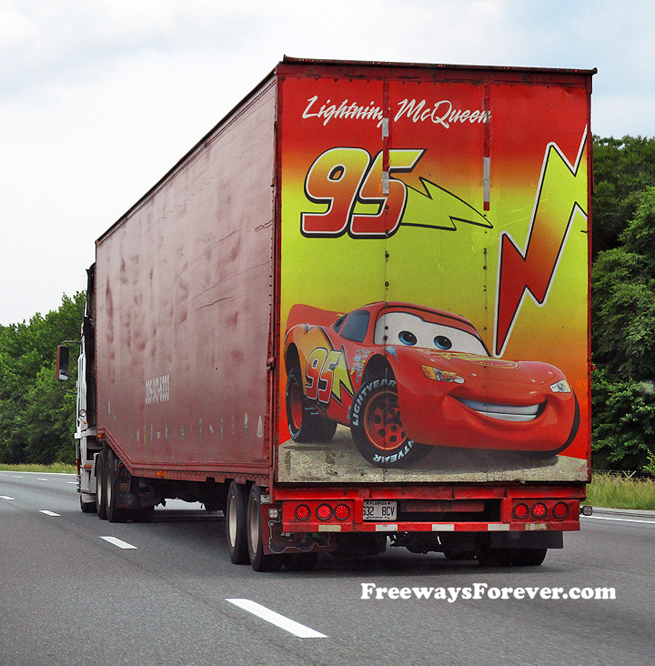 Tractor-trailer with Lightning McQueen from the Pixar movie Cars