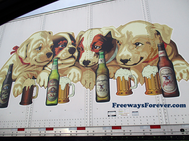 Close-up detail view of Yuengling Beer dogs trailer