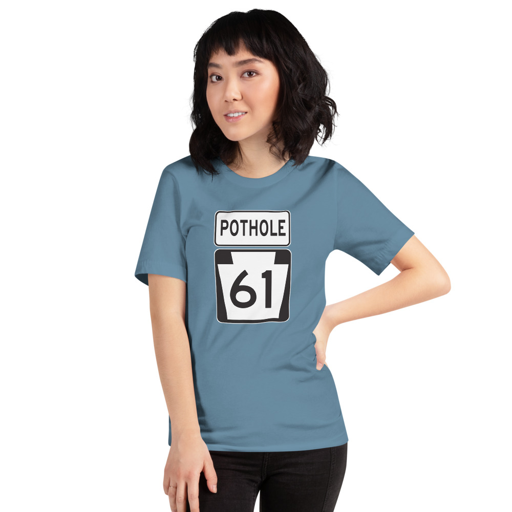 girl wearing Pothole 61 t-shirt
