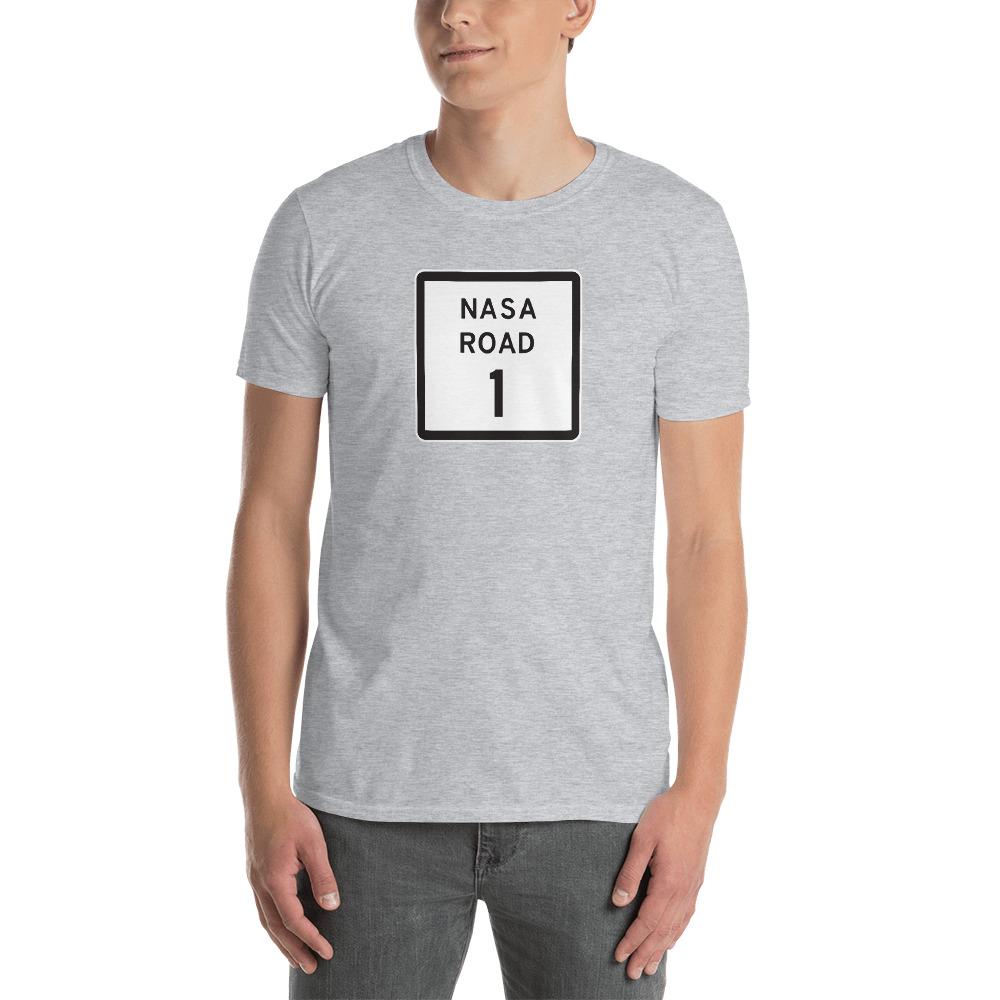 boy wearing NASA Route 1 t-shirt