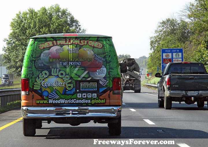 Funny picture of Weed World Candies Van on Interstate 81